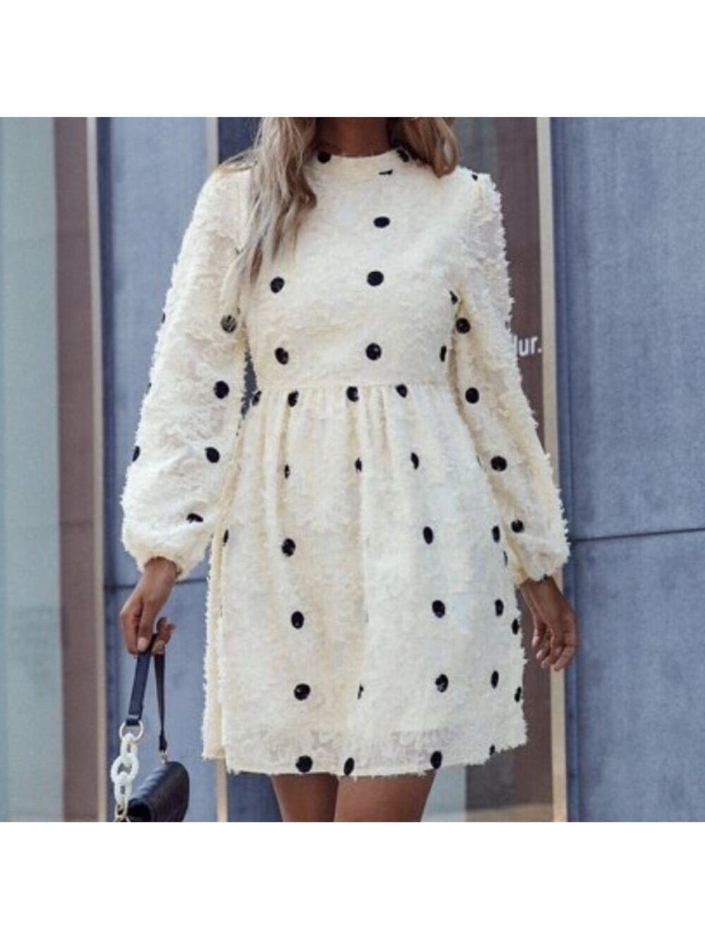 BOHO floral fuzzy polka dot sheer long sleeve dress - Picture 3 of 4